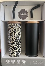 Member's Mark 24-oz Stainless Steel Insulated Tumblers and Straws With Wood Lids