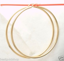 3mm X 80mm 3 1/8" Large Plain Shiny Hoop Earrings REAL 14K Yellow Gold