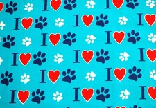 BTY FACE MASKS RED HEARTS NAVY I  PAW PRINTS FLANNEL 100 COTTON FABRIC 42X36"