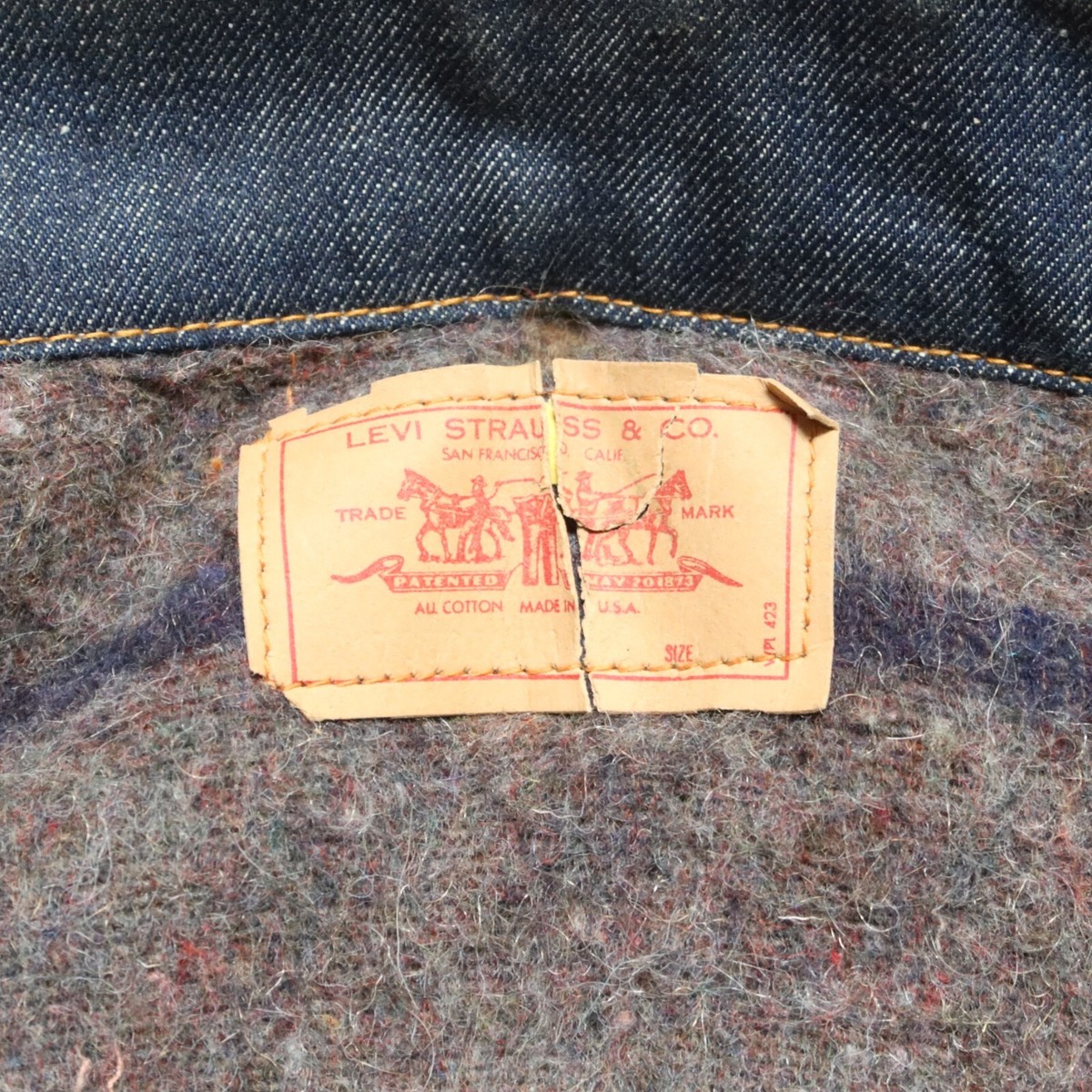 Vintage Levis Big E Type 3 Blanket Lined Denim Trucker Jean Jacket