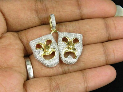 1.50Ct Round Cut Diamond Face Expression Pendant 14K Yellow Gold Over Free Chain