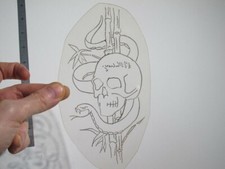 vtg 1960s 1970s Tattoo Flash acetate stencil Bamboo Skull Snake signed SN2