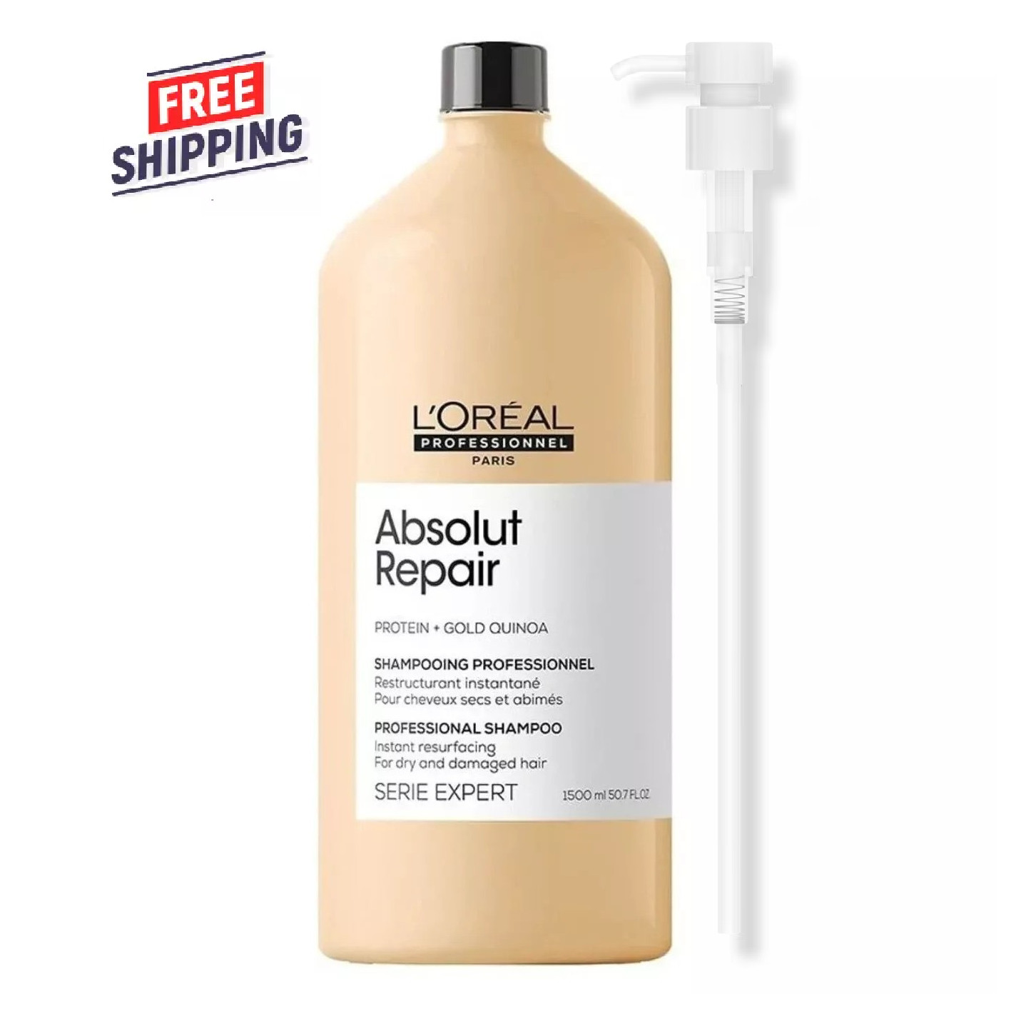 With Pump LOreal Professional Absolut Repair Gold Quinoa+Protein Shampoo 50.7oz