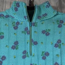Vintage 50's Bobbie Brooks 1/4 Zip Floral Sweater Made In USA