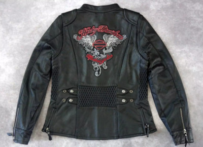 Harley Davidson Womens AMELIA Bar&Shield Wings Black Leather Jacket M 97189-14VW
