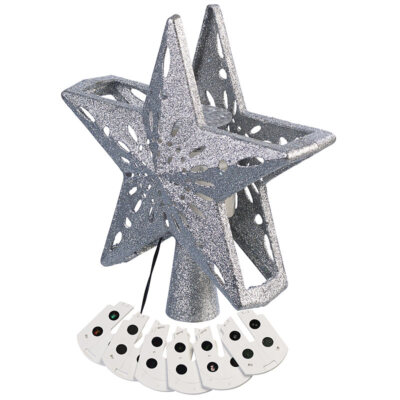 infactory Christbaumspitze: LED-Weihnachtsstern-Baumspitze mit Projektor, silber