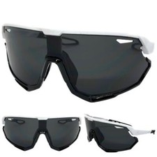 Oversized RETRO SPORTY WRAP AROUND Shield Cycling SUN GLASSES Large White Frame