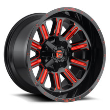 (4) 20x9 Fuel Black & Red Hardline Wheels 5x139.7 & 5x150 For Ford Jeep GM