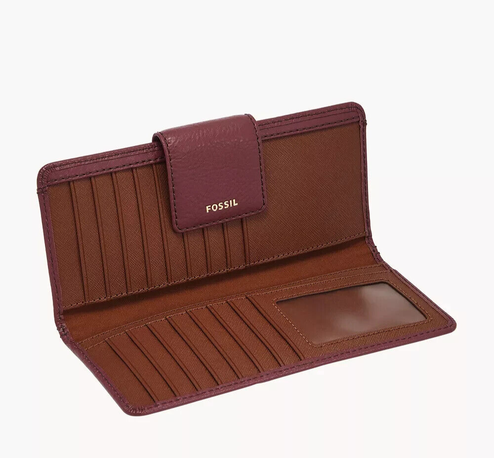 New Fossil Madison Tab Clutch Wallet Leather Wine
