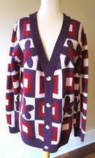 HIPPY FEET CARDIGAN MOD GEO BORDEAUX, WOOL, MADE IN USA, SZ SMALL, RETAIL $158