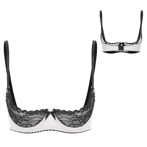 Reggiseno donna 1/4 coppa pizzo capezzolo aperto top intimo reggiseno bralette tuffo senza fili - Foto 24 di 43