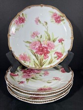 Set Of 5 Limoges Elite Works Floral/Gold Band Plates 8 1/4" France