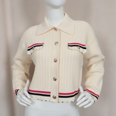 SANDRO Cardi Coat With Pink Detailing In White Size 0