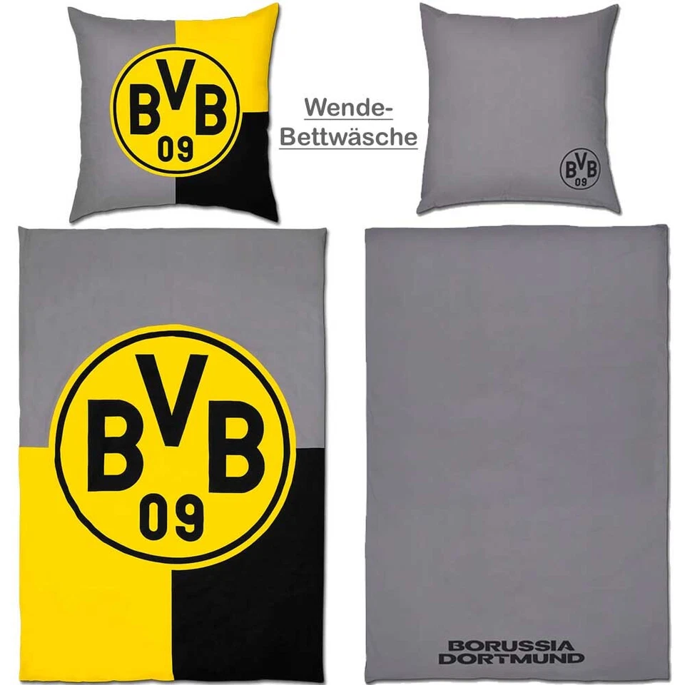 BVB Bettwäsche BVB Logo anthrazit / gelb Wendebettwäsche 135x200 Fanartikel Shop - Bild 4 von 4