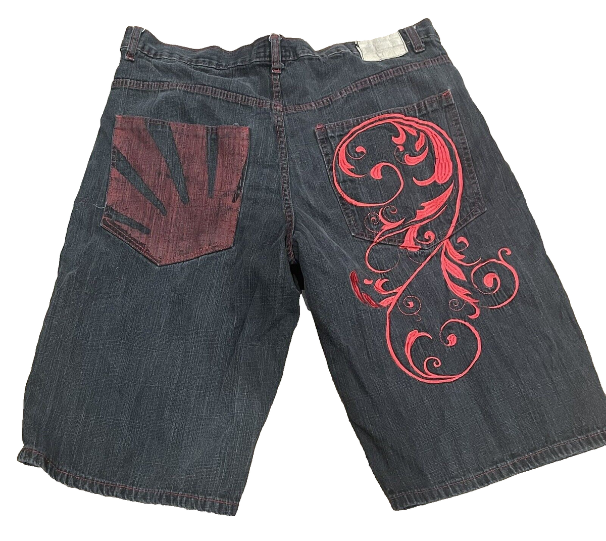 Project Mayhem Denim Shorts Size 40/15 - Black Wash Red