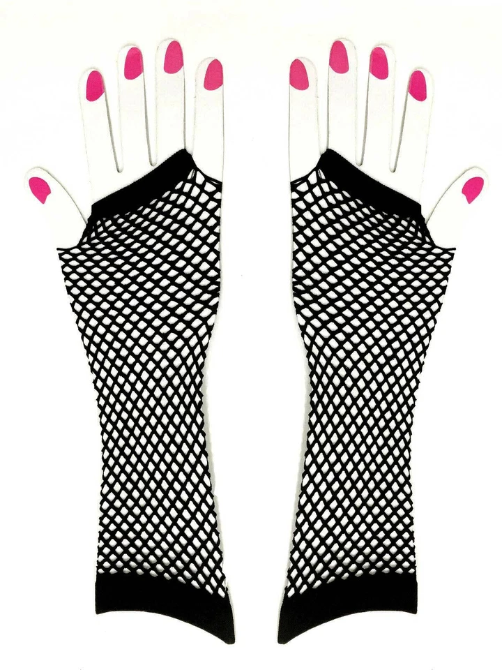 Goth Black LONG FISHNET MESH ARM WARMER SLEEVE Fingerless Cosplay Costume Gloves - Image 4 of 4