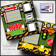 ROAD WORK TRUCK BOY TOYS  2 premade scrapbook pages paper piecing CHERRY 0055