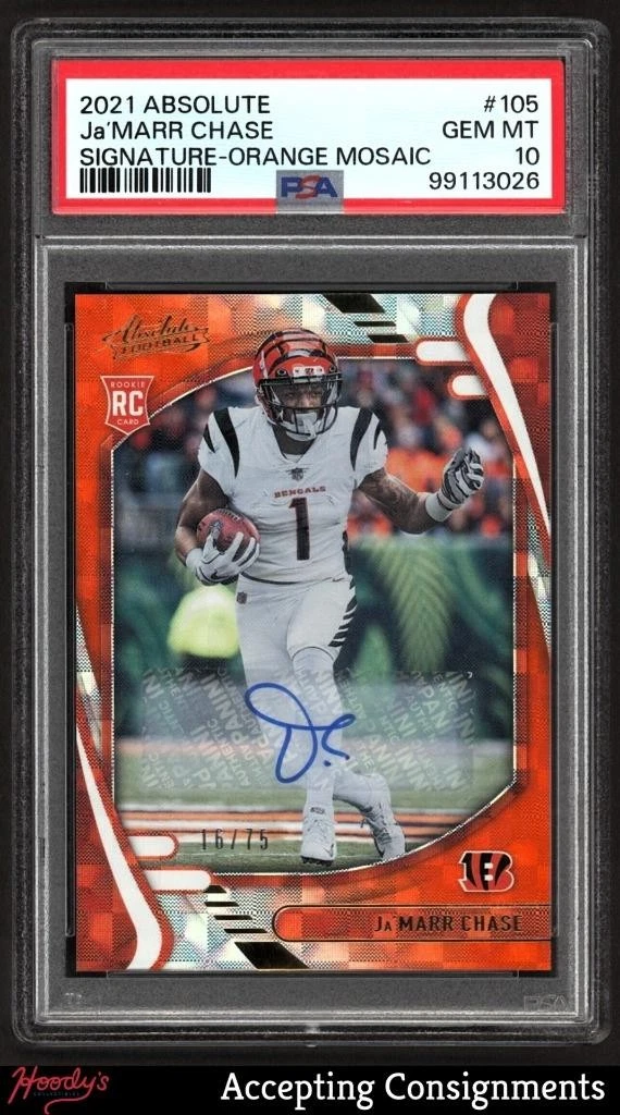 JaMarr Chase Panini Absolute #105 Signature-Orange Mosaic