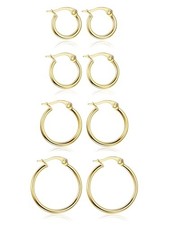 Gold Hoop Earrings Set Stainless Steel Rounded Small Hoop Earrings Set 4 gold