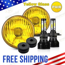 Pair 5.75 Round Glass Headlight Housing Hilow Beam For H4 Led Hid Halogen Bulb