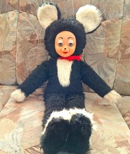 DDR XL 70er Sonneberg Kuscheltier Puppe Retro Maus schwarz Gummi Gesicht 70 cm