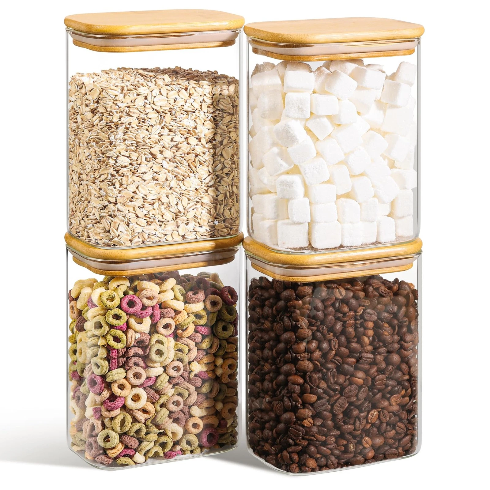 1.2 Qt Rectangle Glass Storage Containers with Lids, Glass Jars with Bamboo L...