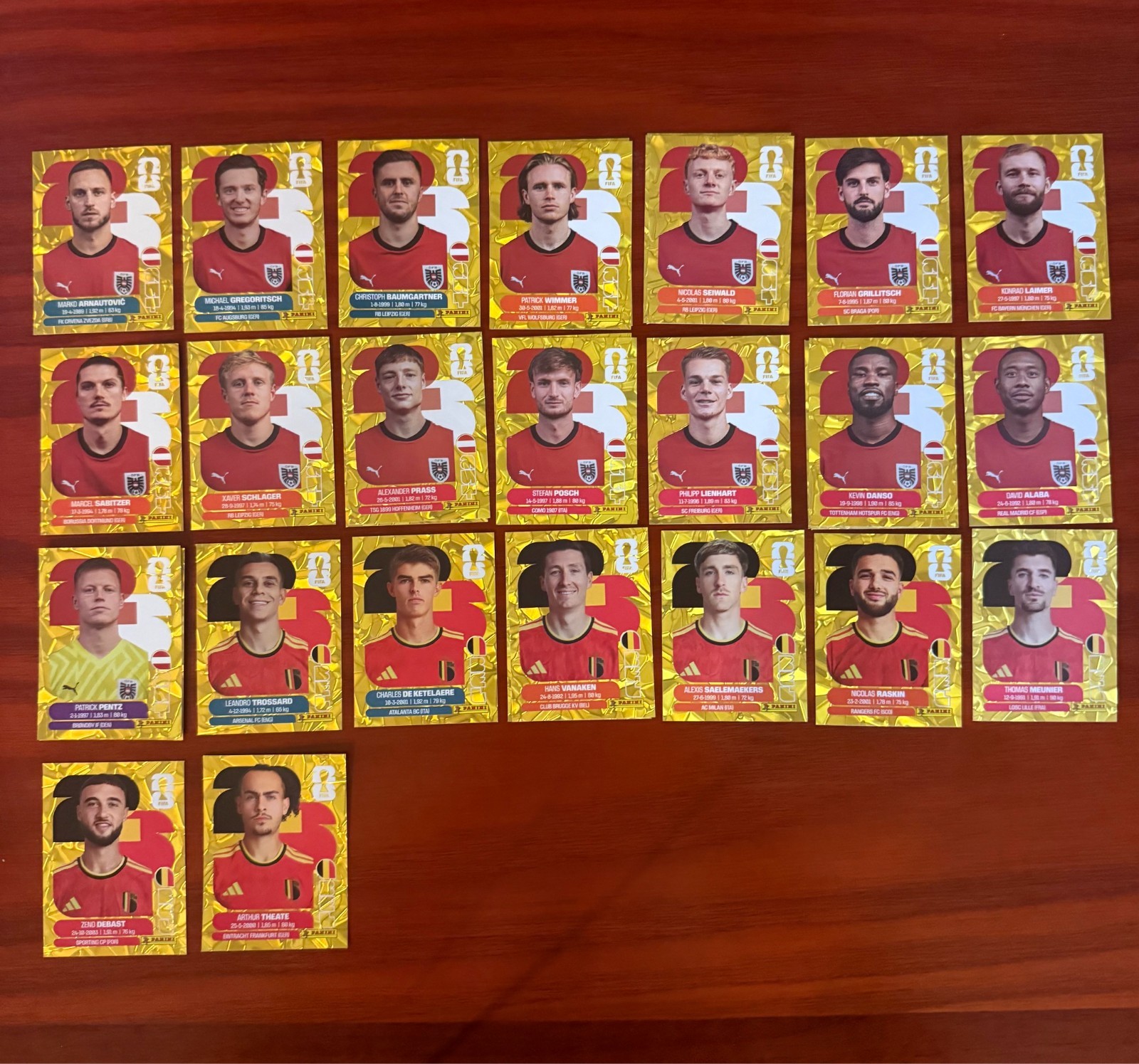 GOLD CRUMPLE (Best Deal): RARE Panini WorldCup- Pick a Card: AUSTRIA & BELGIUM