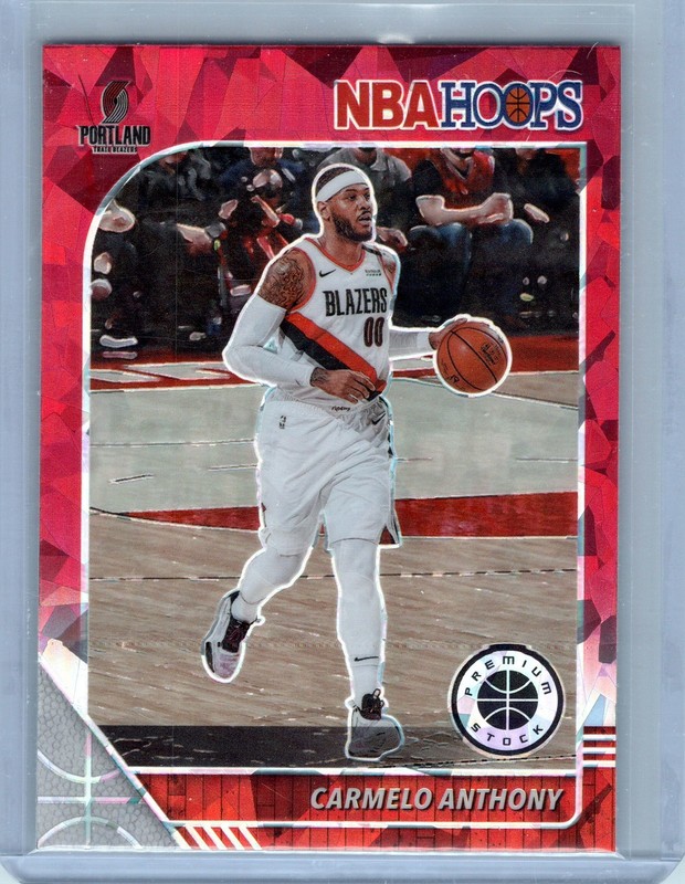 2019-20 Panini NBA Hoops Premium Stock Carmelo Anthony Cracked Ice Red Prizm