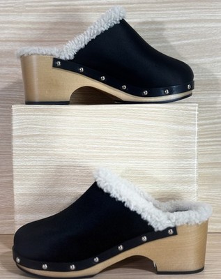 Sleeper Matilda Shearling Clogs Black Satin EU 37 US 7 Platform Mule