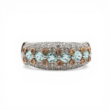 VINTAGE DESIGNER SAMUEL B AQUAMARINE DIAMOND PAVE RING 18K GOLD SIGNED SIZE 9