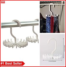 Tie Rack 3 Pack 20 Hooks Swivel Belt Scarf Holder Closet Organizer White