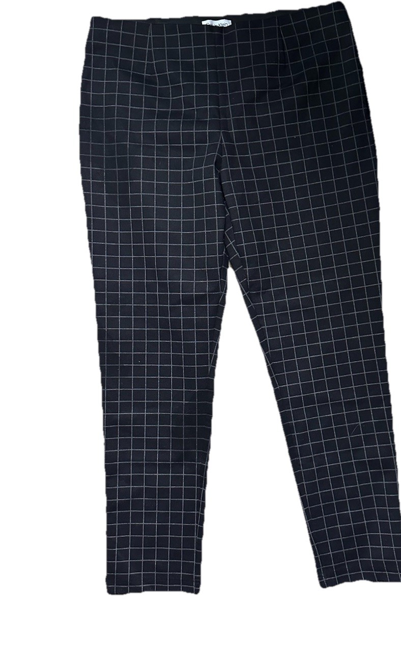 Calvin Klein Womens Pull-On Stretch Pants Black Gray Plaid Slim ankle Sz 14