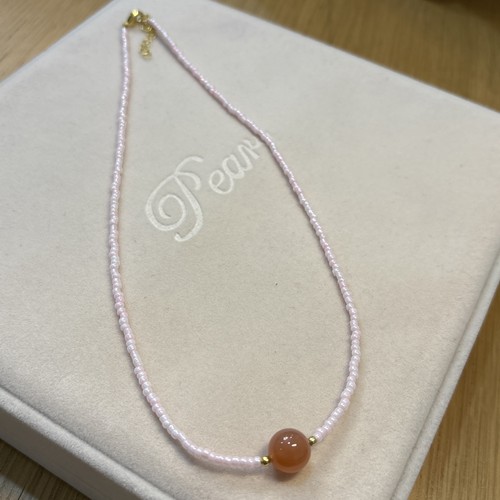 Pink Beaded Necklace with Carnelian Gem (40–45cm)