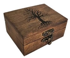 Tree of Life Engraved Wooden Decorative Box, Jewelry Box for 5.75 x 4.75 x 2.5