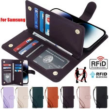 For Samsung S25 S24 S23 S22 S21 A17 16 56 8 RFID Blocking Flip Cover Wallet Case
