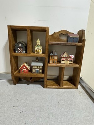 Wooden Wall Curio Knick Knack Display Shelf Rack Hearts Cut Out Farmhouse Decor