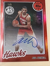 2025-26 Topps Asa Newell RC Auto Red Rainbow /5 Color Match #80B2R-AN Hawks