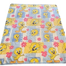 Vintage Looney Tunes Tweety Bird Flowers Blanket Made in USA 84x 74
