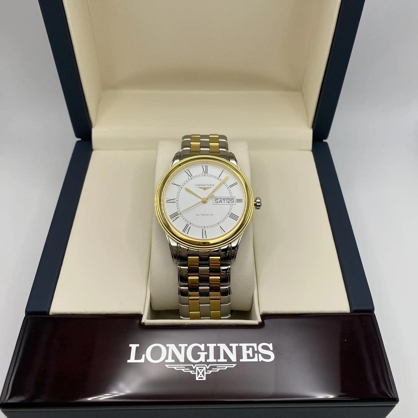 Longines Flagship 38.5mm Day-Date Steel White Dial Automatic Watch L4.899.3.21.7