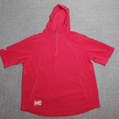 Rawlings Cage Jacket Men's Size Large Red Hooded Short Sleeve 1/4 Zip