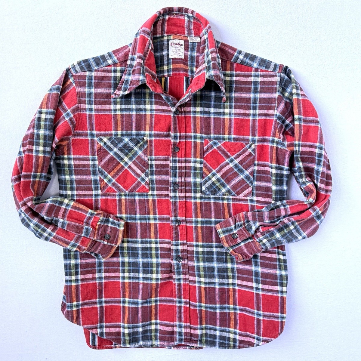 Vintage 70s JCPenney Big Mac Flannel Shirt XL Men's Red Plaid