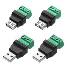 4 Pack USB 2.0 to 4 Pin Screw Terminal Block Adapter Type A Male Female Plug