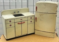 1950s MARX Metal Tin Kids Play Kitchen Sink/ WOLVERINE Refrigerator COLLECTIBLE