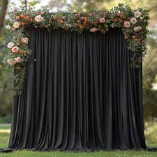 10X7Ft Wrinkle Free Black Backdrop Curtain for Parties Soft Fabric Drapes Weddin