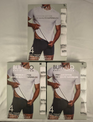 Buffalo by David Bitton Premium White Crew T-Shirts 4 Pack Tag Free Cotton