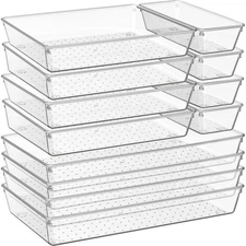 12 Pack Large Clear Plastic Drawer Organizer Trays | MULTI-USE Acrylic Drawer...