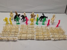 Vintage Plastic Cowboys and Indians Figures W/Fence Lot Western Toys 60's 52 Pcs