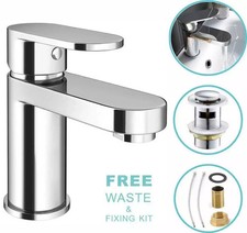 Modern Waterfall Bathroom Tap Basin Sink Mono Mixer Chrome Cloakroom + Waste UK