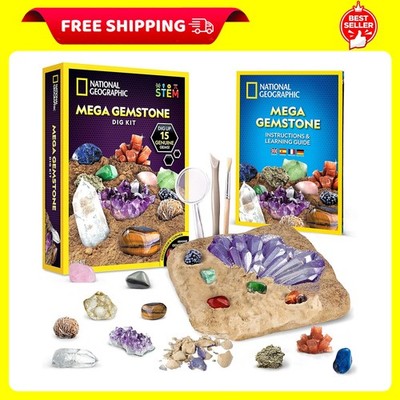 NATIONAL GEOGRAPHIC Mega Gemstone Dig Kit   Dig Up 15 Real Gems, STEM Science
