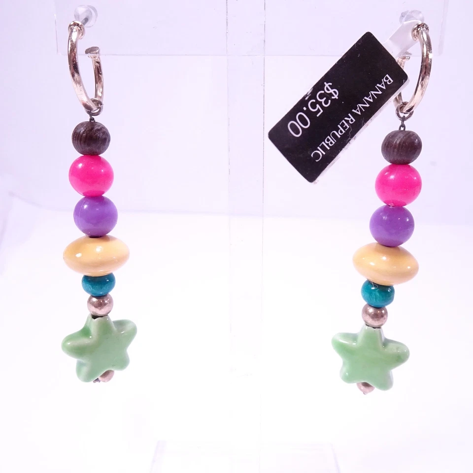 Banana Republic Cotton Candy Multi Color Gem Stone Wood Star Earrings NWT 35 - Image 4 of 4